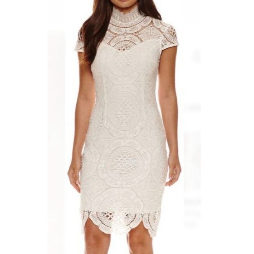 Bisou Bisou Michele Bohbot White Lace High Neck Dress Size 8